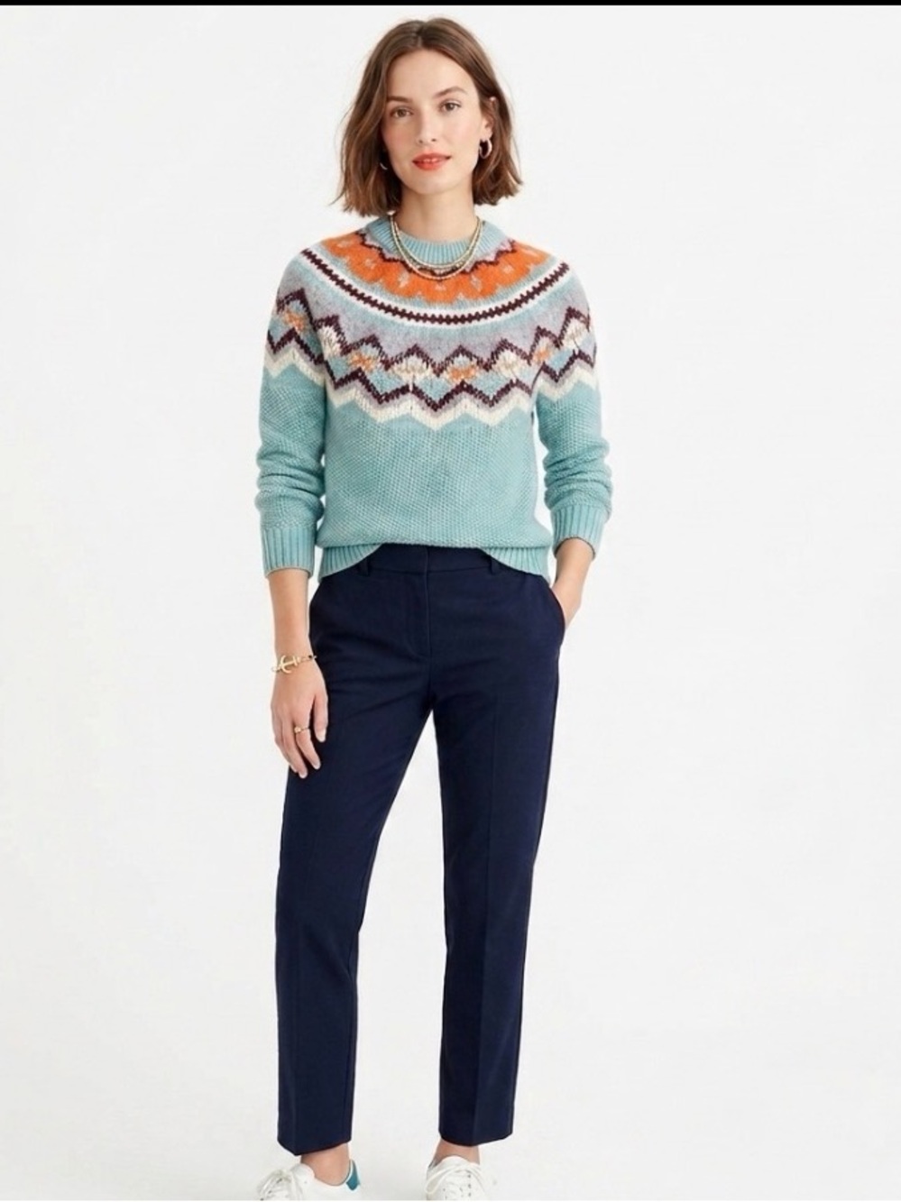 J. Crew Zigzag Fair Isle cable kit Crewneck Sweater Size Medium